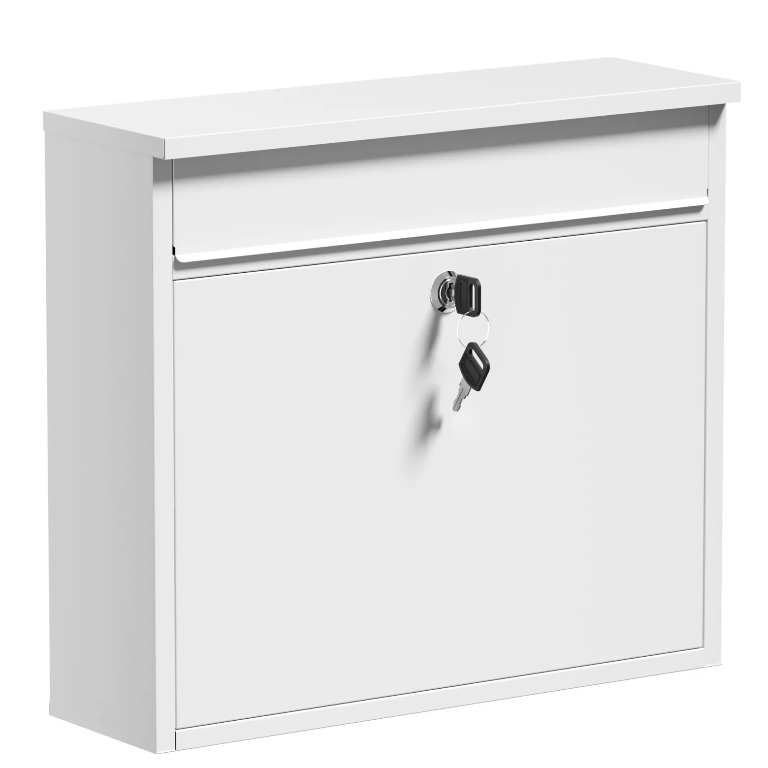Wiltec Briefkasten V13 weiß 360 x 105 x 315 mm, Wandbriefkasten mit Schloss und Klappe, Postkasten aus Stahl pulverbeschichtet