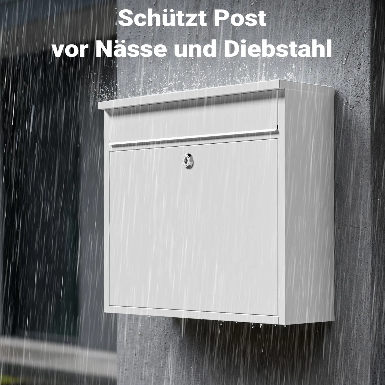 Wiltec Briefkasten V13 weiß 360 x 105 x 315 mm, Wandbriefkasten mit Schloss und Klappe, Postkasten aus Stahl pulverbeschichtet