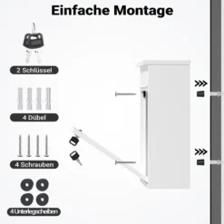 Wiltec Briefkasten V13 weiß 360 x 105 x 315 mm, Wandbriefkasten mit Schloss und Klappe, Postkasten aus Stahl pulverbeschichtet
