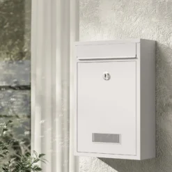Wiltec Briefkasten weiß V11 Postkasten mit Namensschild, großem Briefschlitz und 2 Schlüsseln Wandbriefkasten aus pulverbeschichtetem Stahl