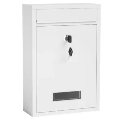 Wiltec Briefkasten weiß V11 Postkasten mit Namensschild, großem Briefschlitz und 2 Schlüsseln Wandbriefkasten aus pulverbeschichtetem Stahl