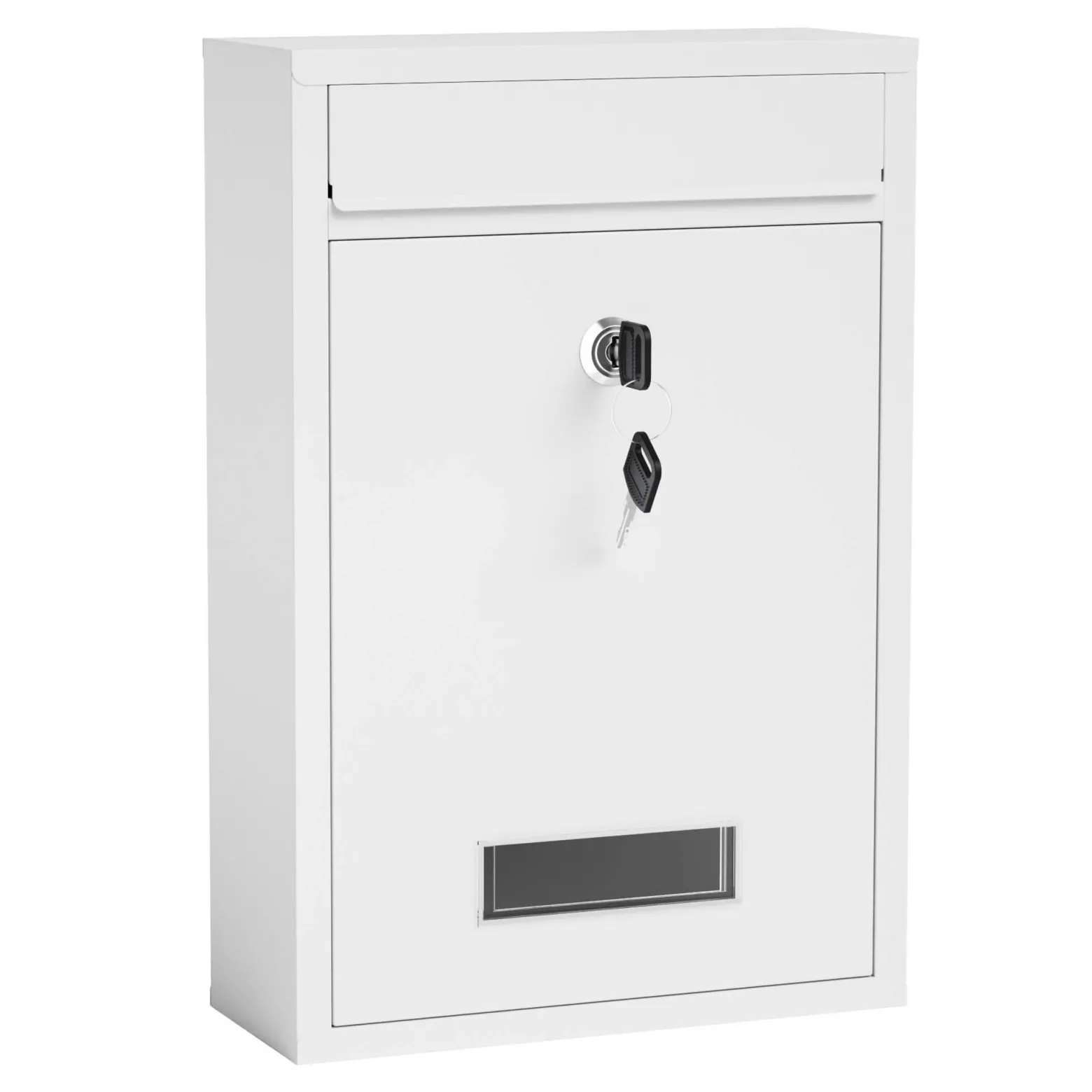 Wiltec Briefkasten weiß V11 Postkasten mit Namensschild, großem Briefschlitz und 2 Schlüsseln Wandbriefkasten aus pulverbeschichtetem Stahl