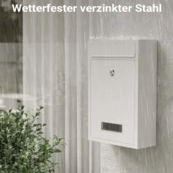 Wiltec Briefkasten weiß V11 Postkasten mit Namensschild, großem Briefschlitz und 2 Schlüsseln Wandbriefkasten aus pulverbeschichtetem Stahl
