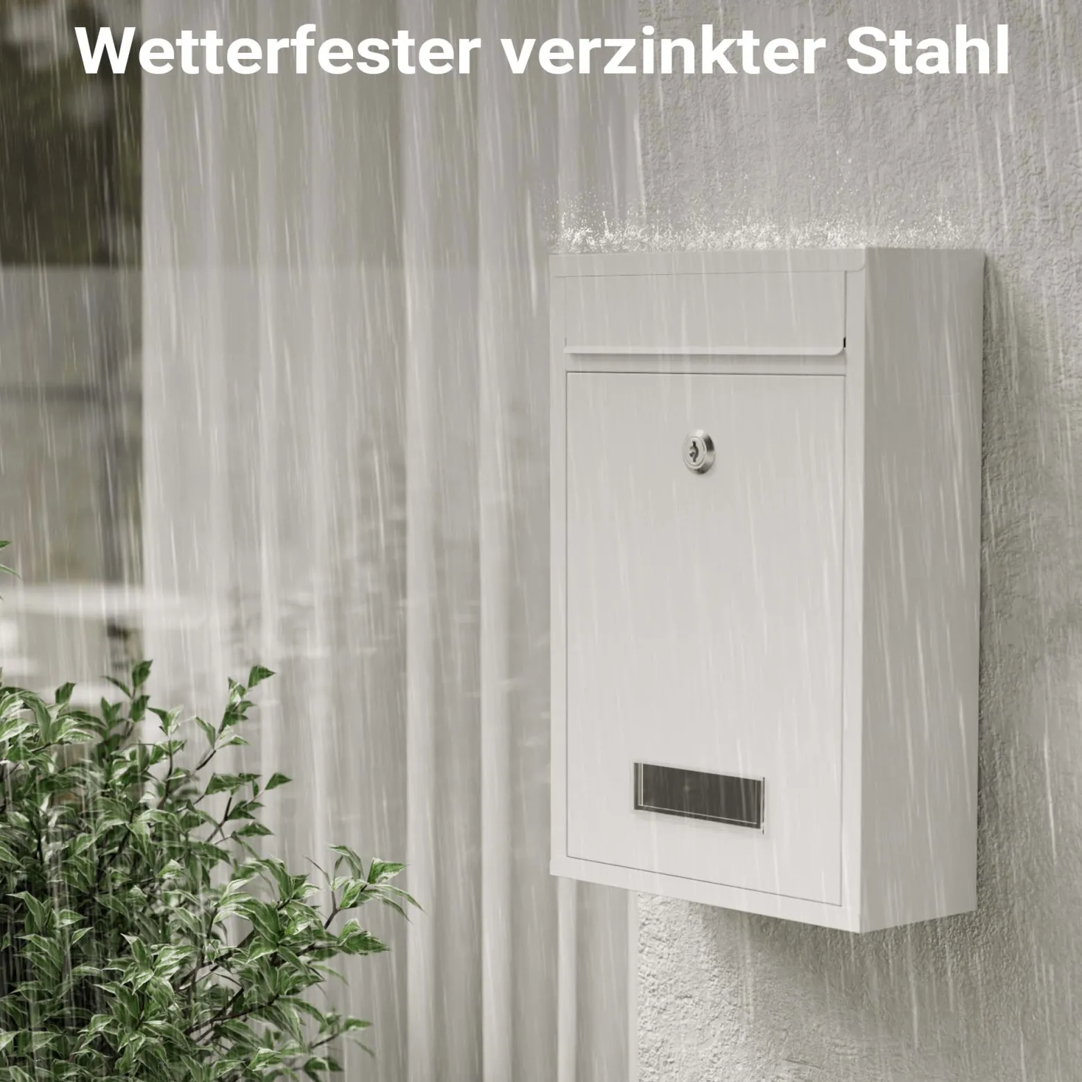 Wiltec Briefkasten weiß V11 Postkasten mit Namensschild, großem Briefschlitz und 2 Schlüsseln Wandbriefkasten aus pulverbeschichtetem Stahl