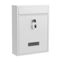 Wiltec Briefkasten weiß V10 Postkasten mit Namensschild, großem Briefschlitz und 2 Schlüsseln Wandbriefkasten aus pulverbeschichtetem Stahl