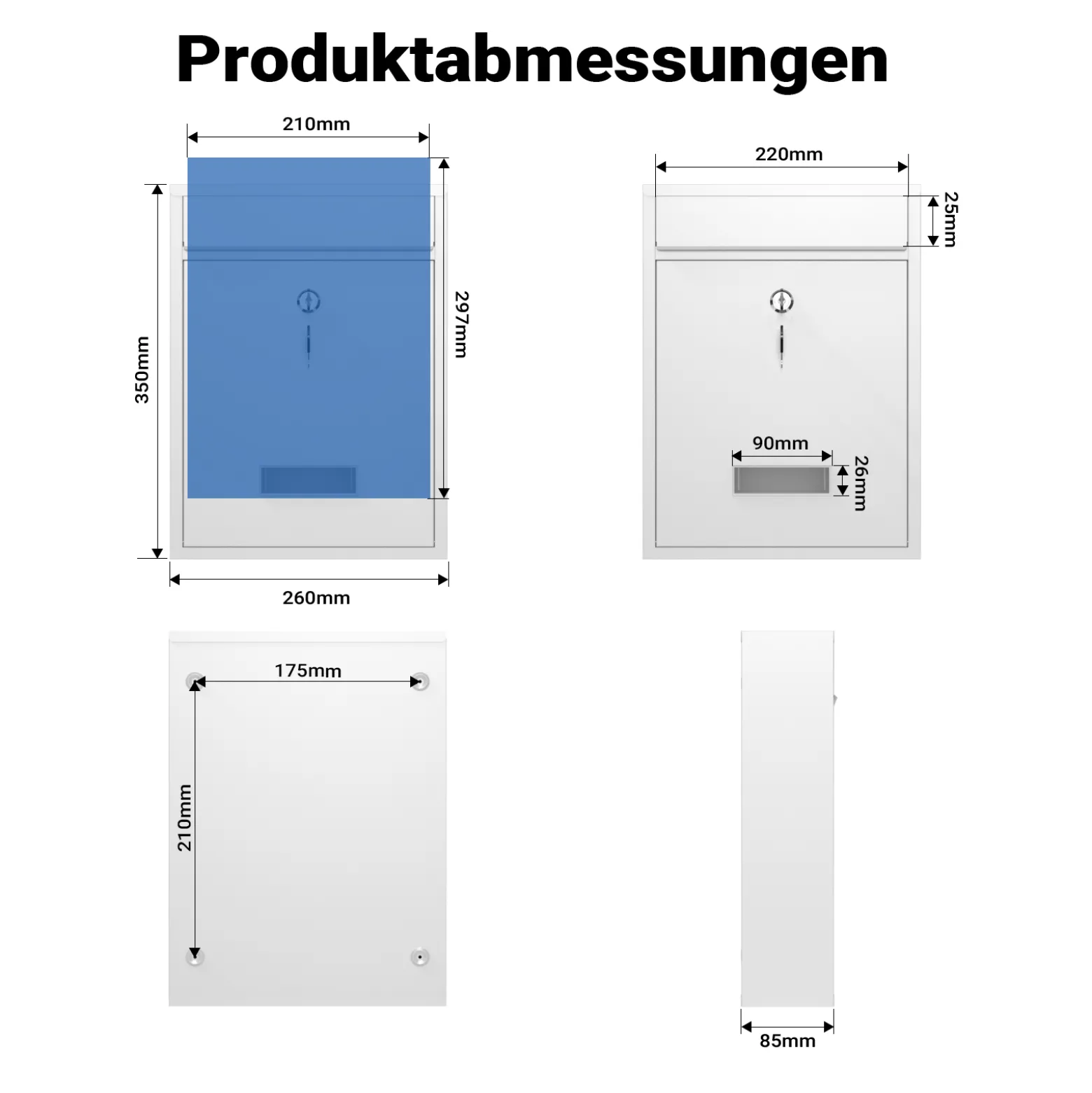 Wiltec Briefkasten weiß V10 Postkasten mit Namensschild, großem Briefschlitz und 2 Schlüsseln Wandbriefkasten aus pulverbeschichtetem Stahl
