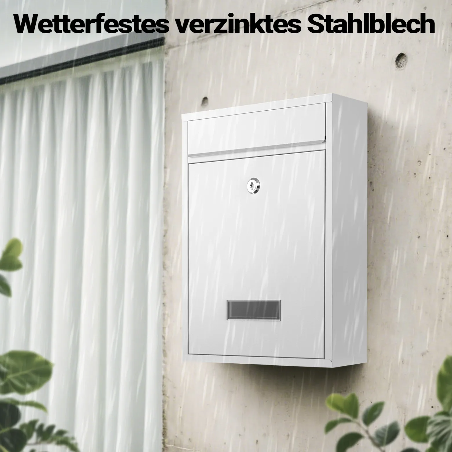 Wiltec Briefkasten weiß V10 Postkasten mit Namensschild, großem Briefschlitz und 2 Schlüsseln Wandbriefkasten aus pulverbeschichtetem Stahl