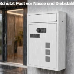 Wiltec Briefkasten weiß 215x320x90mm Briefkasten mit Zahlenschloss, Namensschild und Sichtfenster Postkasten aus pulverbeschichtetem Stahl