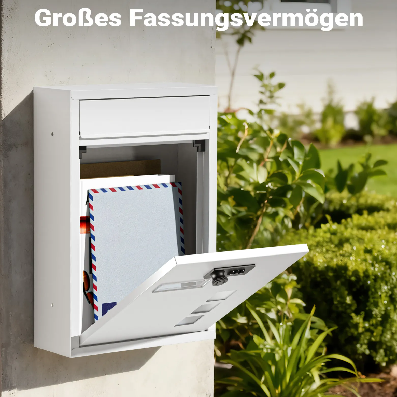 Wiltec Briefkasten weiß 215x320x90mm Briefkasten mit Zahlenschloss, Namensschild und Sichtfenster Postkasten aus pulverbeschichtetem Stahl
