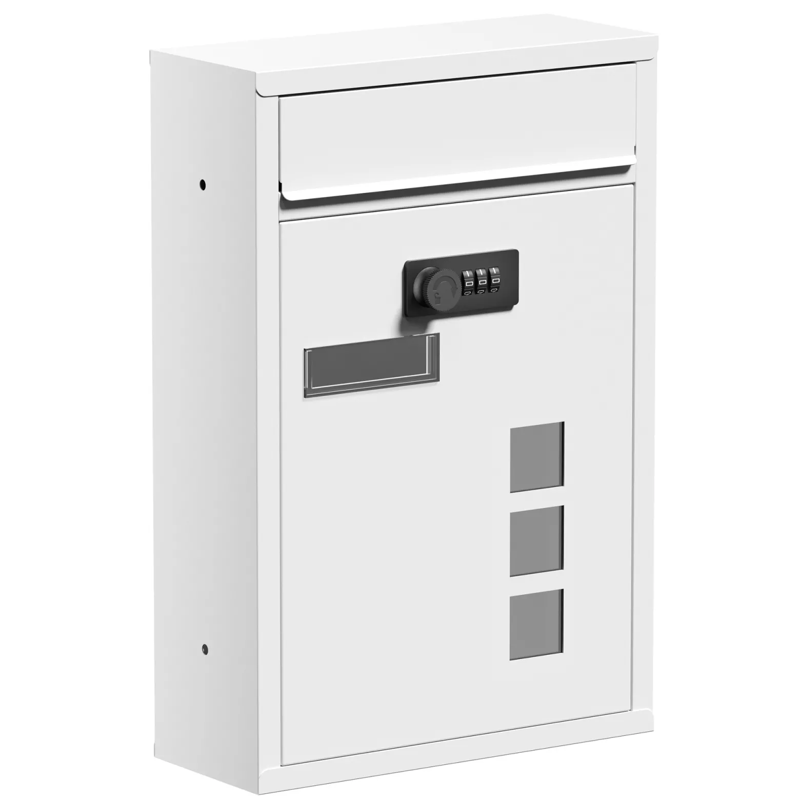 Wiltec Briefkasten weiß 215x320x90mm Briefkasten mit Zahlenschloss, Namensschild und Sichtfenster Postkasten aus pulverbeschichtetem Stahl