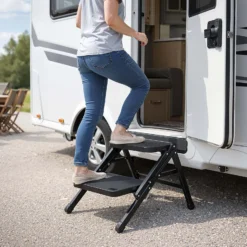 Wiltec Camping Doppeltrittstufe bis 200 kg, 2 Stufen Tritt aus Stahl, Trittleiter für Camping, Outdoor und Haushalt