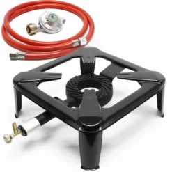 Wiltec Campingkocher Set mit Gaskocher, Gasschlauch und Druckregler 50 mbar für Deutschland (Eingang Ø 1/14" / 21,8 mm LH) Outdoor Camping Gaskocher Set