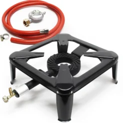 Wiltec Campingkocher Set mit Gaskocher, Gasschlauch und Druckregler 28 mbar für Italien Outdoor Camping Gaskocher Set