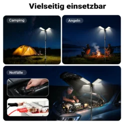 Wiltec Campinglampe V2 LED Strahler 115W 11224 Lumen mit Teleskopstange und Halterung höhenverstellbar Anschluss an 12V-Stromquelle für Camping, Outdoor-Aktivitäten, Baustellen und Notfallsituationen