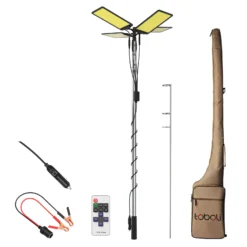 Wiltec Campinglampe V2 LED Strahler 115W 11224 Lumen mit Teleskopstange und Halterung höhenverstellbar Anschluss an 12V-Stromquelle für Camping, Outdoor-Aktivitäten, Baustellen und Notfallsituationen
