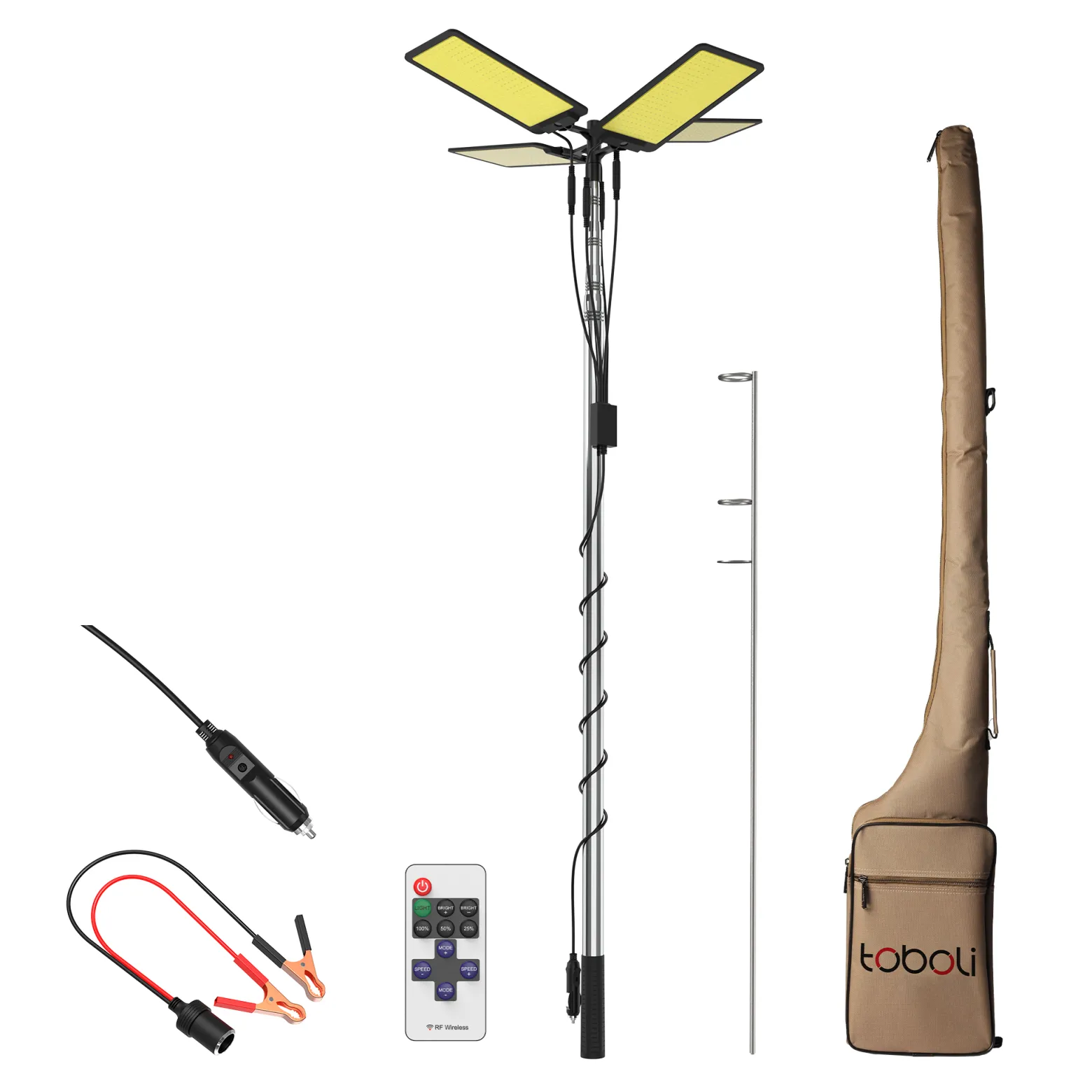 Wiltec Campinglampe V2 LED Strahler 115W 11224 Lumen mit Teleskopstange und Halterung höhenverstellbar Anschluss an 12V-Stromquelle für Camping, Outdoor-Aktivitäten, Baustellen und Notfallsituationen