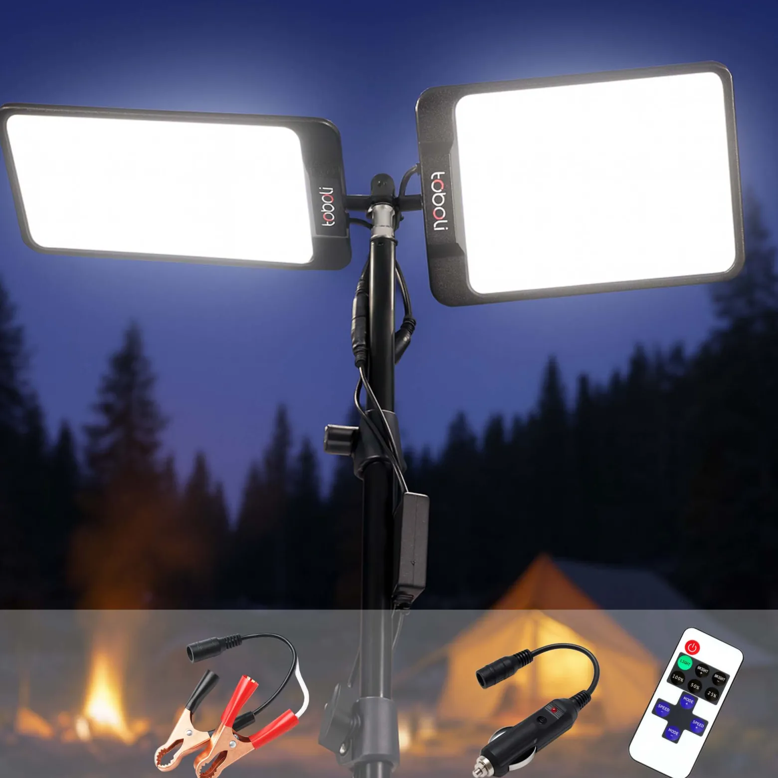 Wiltec Campinglampe V3 LED Strahler 55W 11000 Lumen mit Teleskopstange und Stativ höhenverstellbar Anschluss an 12V-Stromquelle für Camping, Outdoor-Aktivitäten, Baustellen und Notfallsituationen