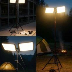 Wiltec Campinglampe V3 LED Strahler 55W 11000 Lumen mit Teleskopstange und Stativ höhenverstellbar Anschluss an 12V-Stromquelle für Camping, Outdoor-Aktivitäten, Baustellen und Notfallsituationen