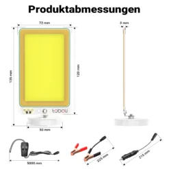 Wiltec Campinglampe V1 LED Strahler 20W 1961 Lumen mit Magnethalterung Anschluss an 12V-Stromquelle für Camping, Outdoor-Aktivitäten, Baustellen und Notfallsituationen Arbeitsleuchte