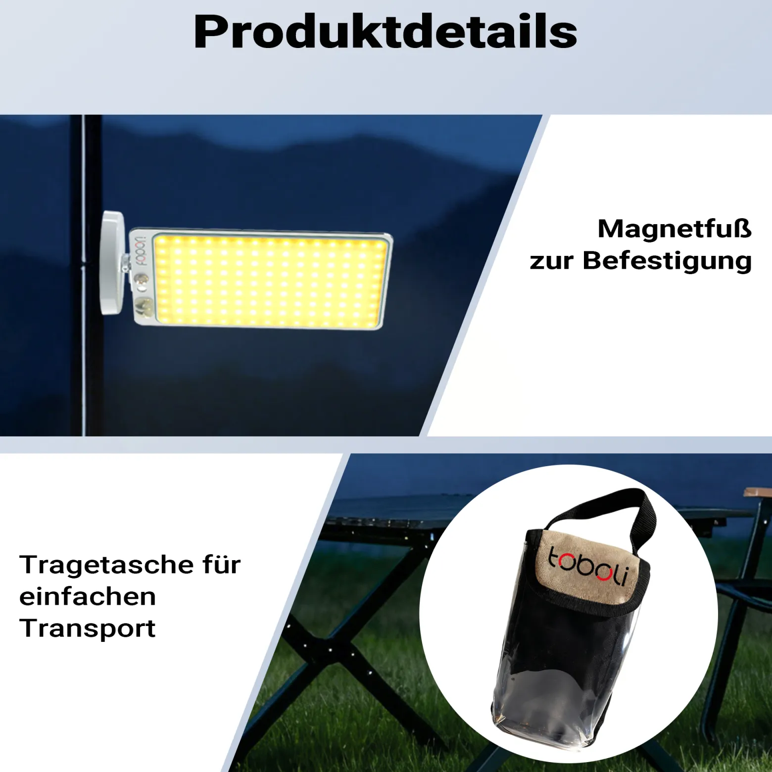 Wiltec Campinglampe V1 LED Strahler 20W 1961 Lumen mit Magnethalterung Anschluss an 12V-Stromquelle für Camping, Outdoor-Aktivitäten, Baustellen und Notfallsituationen Arbeitsleuchte