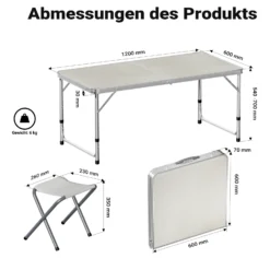 Wiltec Campingmöbel Set 5tlg. Campingtisch mit Stühlen höhenverstellbarer Tisch plus 4 Campingstühle Aluminium Sitzgarnitur Campingtisch klappbar Klapptisch Camping Garnitur faltbar