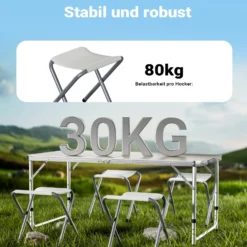 Wiltec Campingmöbel Set 5tlg. Campingtisch mit Stühlen höhenverstellbarer Tisch plus 4 Campingstühle Aluminium Sitzgarnitur Campingtisch klappbar Klapptisch Camping Garnitur faltbar