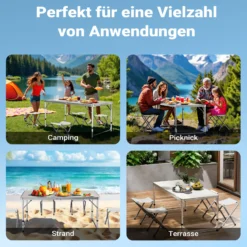 Wiltec Campingmöbel Set 5tlg. Campingtisch mit Stühlen höhenverstellbarer Tisch plus 4 Campingstühle Aluminium Sitzgarnitur Campingtisch klappbar Klapptisch Camping Garnitur faltbar