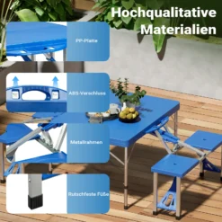 Wiltec Camping Sitzgruppe mit 4 Sitzplätzen klappbare Sitzgruppe Kunststoff Campingtisch klappbar Aluminiumstangen Campingmöbel Set Campingtisch mit Stühlen faltbar