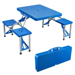 Wiltec Camping Sitzgruppe mit 4 Sitzplätzen klappbare Sitzgruppe Kunststoff Campingtisch klappbar Aluminiumstangen Campingmöbel Set Campingtisch mit Stühlen faltbar