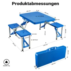 Wiltec Camping Sitzgruppe mit 4 Sitzplätzen klappbare Sitzgruppe Kunststoff Campingtisch klappbar Aluminiumstangen Campingmöbel Set Campingtisch mit Stühlen faltbar