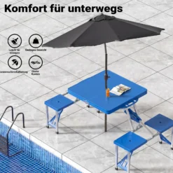 Wiltec Camping Sitzgruppe mit 4 Sitzplätzen klappbare Sitzgruppe Kunststoff Campingtisch klappbar Aluminiumstangen Campingmöbel Set Campingtisch mit Stühlen faltbar
