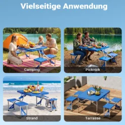 Wiltec Camping Sitzgruppe mit 4 Sitzplätzen klappbare Sitzgruppe Kunststoff Campingtisch klappbar Aluminiumstangen Campingmöbel Set Campingtisch mit Stühlen faltbar