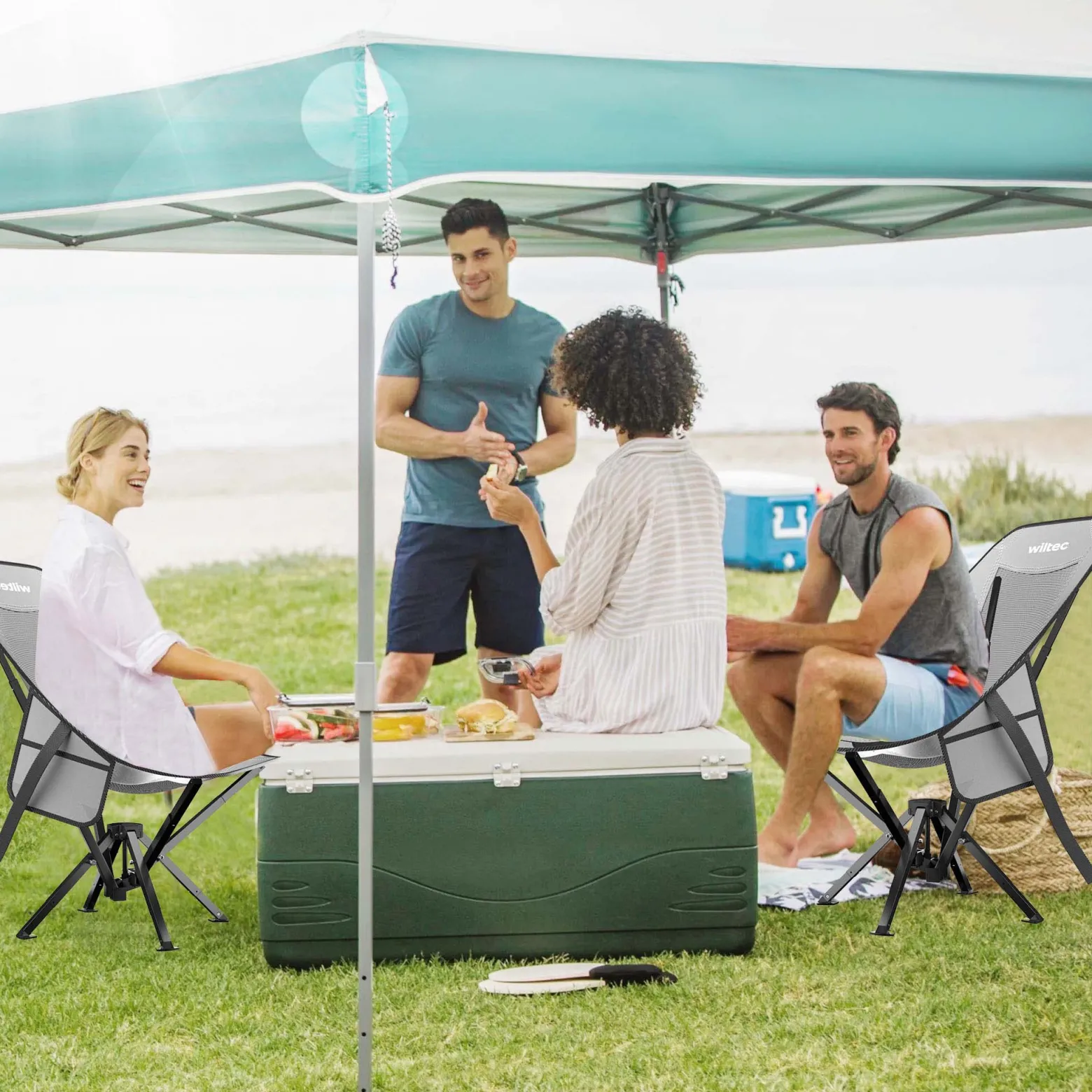 Wiltec Campingstuhl faltbar bis 100 kg grau schwarz Anglerstuhl leicht Klappstuhl Faltstuhl Camping Stuhl klappbar kleines Packmaß