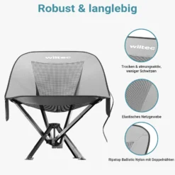 Wiltec Campingstuhl faltbar bis 100 kg grau schwarz Anglerstuhl leicht Klappstuhl Faltstuhl Camping Stuhl klappbar kleines Packmaß