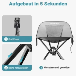 Wiltec Campingstuhl faltbar bis 100 kg grau schwarz Anglerstuhl leicht Klappstuhl Faltstuhl Camping Stuhl klappbar kleines Packmaß