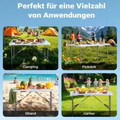 Wiltec Campingtisch klappbar 122x60x75 cm Klapptisch mit Tragegriff Partytisch Biertisch Gartentisch Buffettisch Bierzeltgarnitur Camping Tisch faltbar