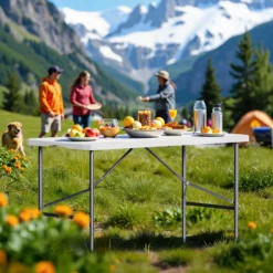 Wiltec Campingtisch klappbar 122x60x75 cm Klapptisch mit Tragegriff Partytisch Biertisch Gartentisch Buffettisch Bierzeltgarnitur Camping Tisch faltbar