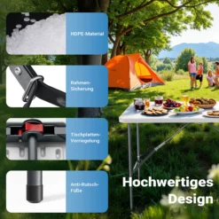 Wiltec Campingtisch klappbar 122x60x75 cm Klapptisch mit Tragegriff Partytisch Biertisch Gartentisch Buffettisch Bierzeltgarnitur Camping Tisch faltbar