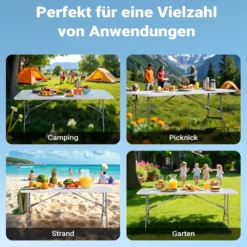 Wiltec Campingtisch klappbar 180x75x74 cm Klapptisch mit Tragegriff Partytisch Biertisch Gartentisch Buffettisch Bierzeltgarnitur Camping Tisch faltbar