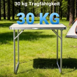 Wiltec Campingtisch klappbar 80x60cm mit weißer Tischplatte aus MDF und Aluminium Rahmen Klapptisch Alu Falttisch Camping Garten Balkon Outdoor Camping Tisch faltbar
