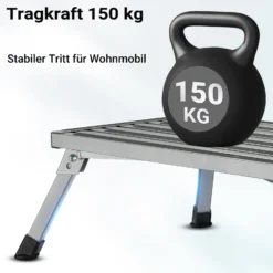 Wiltec Camping Trittstufe bis 150 kg Tritthocker klappbar aus Stahl Trittleiter mit 1 Stufe