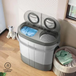 Wiltec Camping Waschmaschine 230 W 60 x 36 x 60 cm, Mini Waschmaschine für bis zu 3,0 kg Wäsche, Reisewaschmaschine mit 2,0 kg Schleuderkapazität