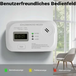 Wiltec CO Melder mit Display 120 x 74 x 31 mm, Kohlenmonoxid-Melder inkl. austauschbarer Batterien
