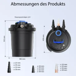 Wiltec CPF-250 Druckteichfilter 10.000 l/h / 11 W UVC Einheit, Teichdruckfilter für Teiche bis 10.000 Liter, Teichklärer, Filteranlage
