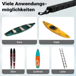 Wiltec Dachgepäckträger weich 113 x 10 x 8 cm mit 2 x Gurtband, Auto Dachträger bis 75 kg für Kanu, Kajak, Surfbrett, SUP, Snowboard, Skier und Leiter