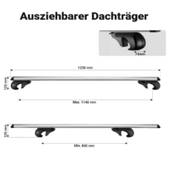 Wiltec Dachträger Universal 120 cm, Dachgepäckträger bis 90 kg, Gepäckträger aus Aluminium, Robuster Dachbox Grundträger, Dachgrundträger für Auto