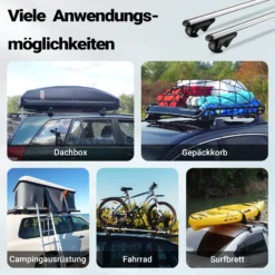 Wiltec Dachträger Universal 120 cm, Dachgepäckträger bis 90 kg, Gepäckträger aus Aluminium, Robuster Dachbox Grundträger, Dachgrundträger für Auto