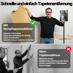 Wiltec Dampf Tapetenablöser 2200 W, Tapetenlöser mit 4,5 L Behälter und 70 min Laufzeit, chemieloser und robuster Tapetenentferner