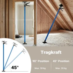 Wiltec Deckenstütze 115-290 cm bis 30 kg und bis 45°, Montagestütze aus Stahl, Einhandstütze Schnellspann-Stütze für Wände, Decken, Türzargen