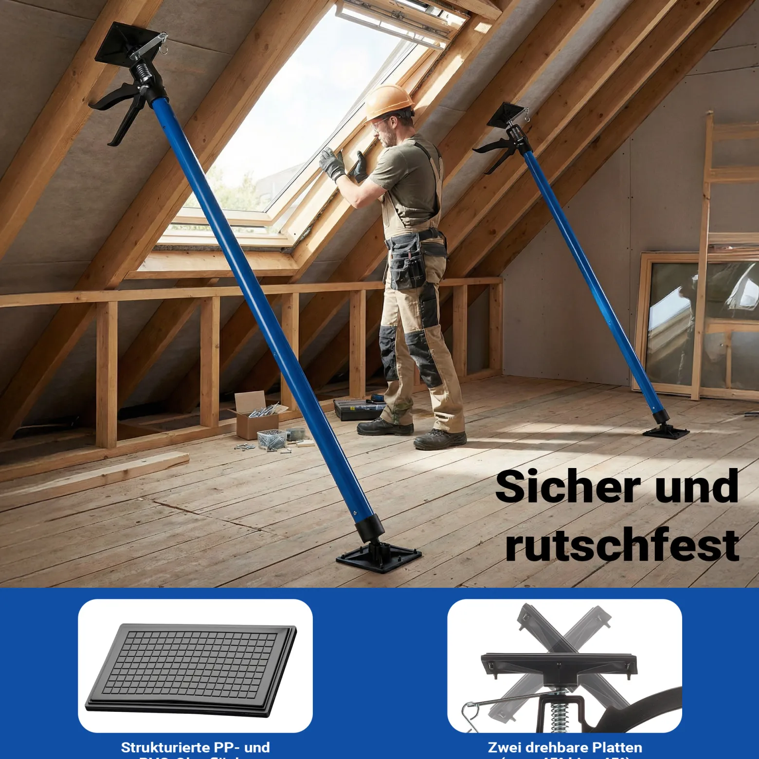 Wiltec Deckenstütze 115-290 cm bis 30 kg und bis 45°, Montagestütze aus Stahl, Einhandstütze Schnellspann-Stütze für Wände, Decken, Türzargen